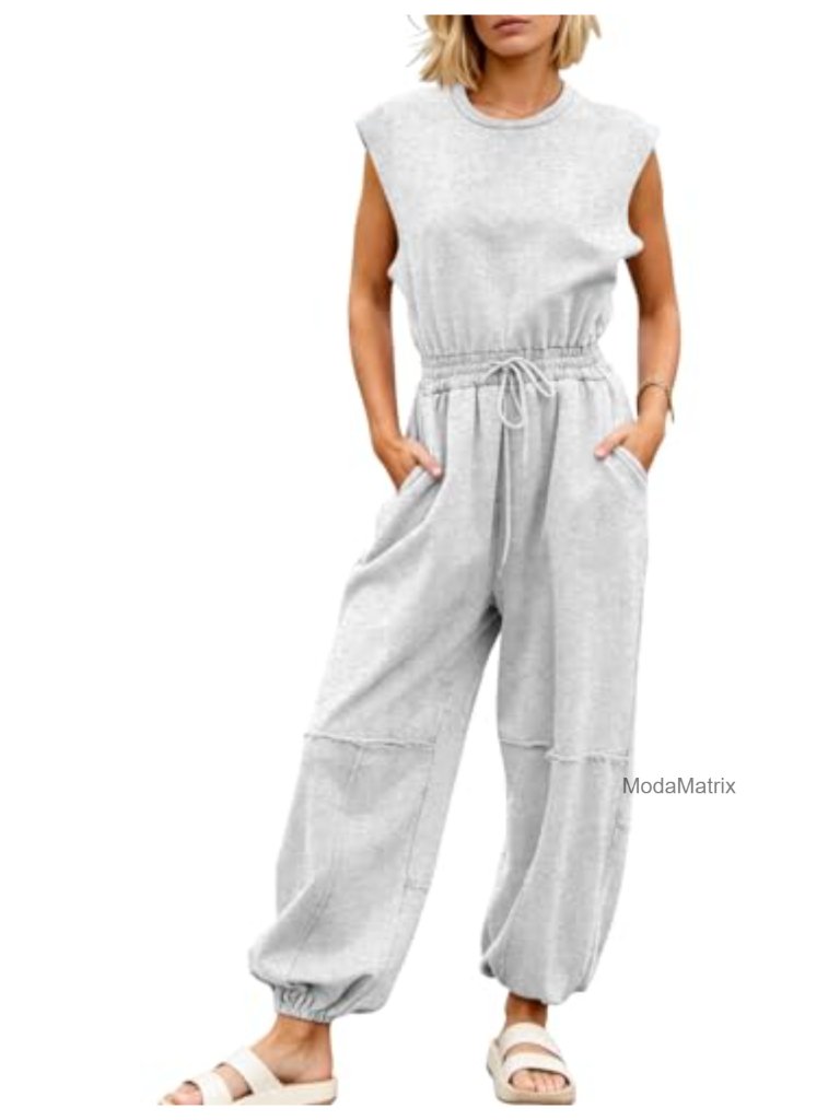 Casual Cap Sleeve Drawstring Romper Jumpsuit With Pockets